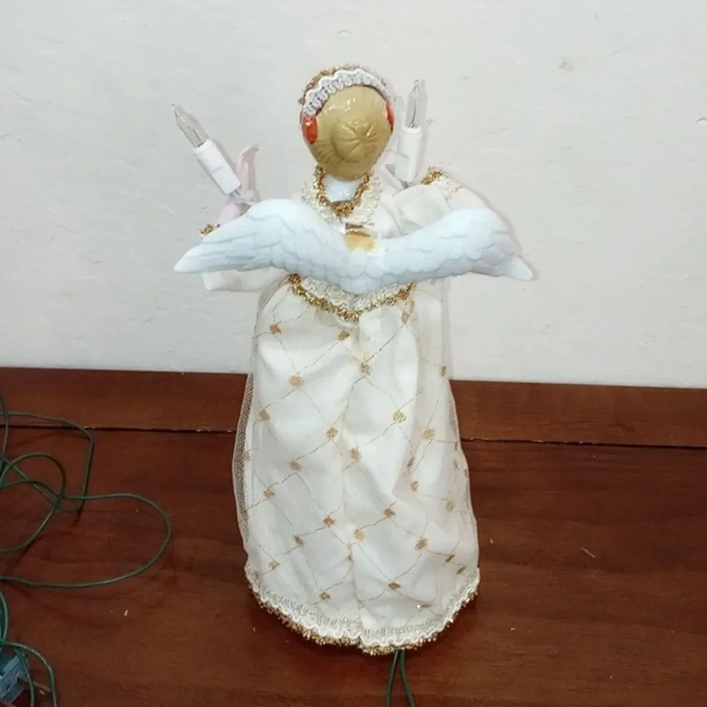 Vintage Silvestri Angel Tree Top, Porcelain Head And Wings